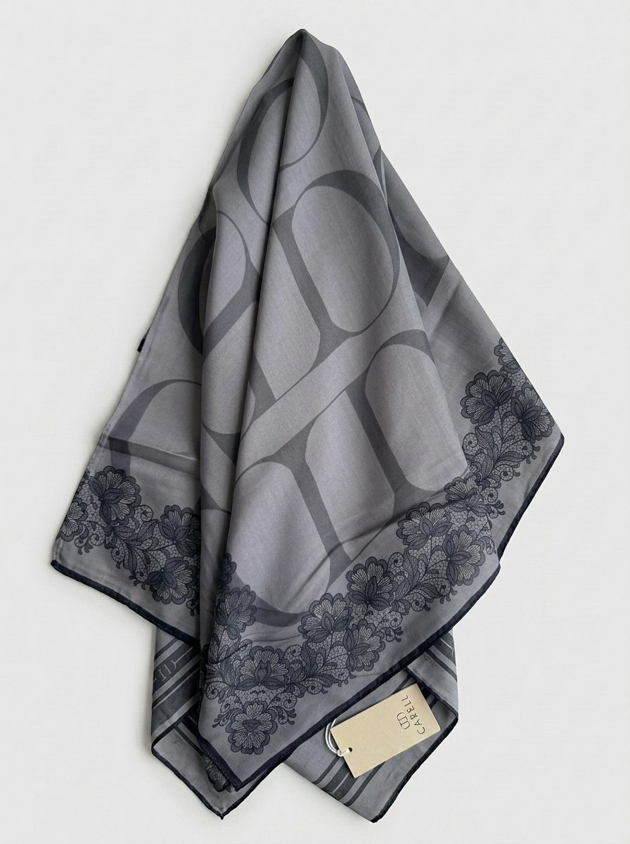 Carell Floş Şal Gri Dantel Desenli